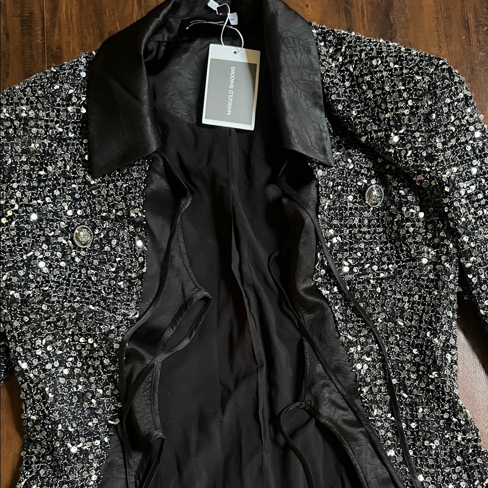 NWT Marigold Shadows Stunner Sequin Jacket  Silver & Black Size Large - Picture 14 of 16